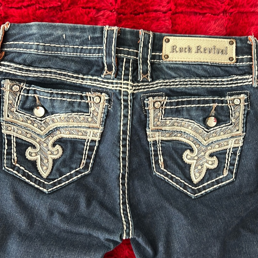Rock Revival women’s mid rise bootcut denim, size 26 waist, 30 inseam